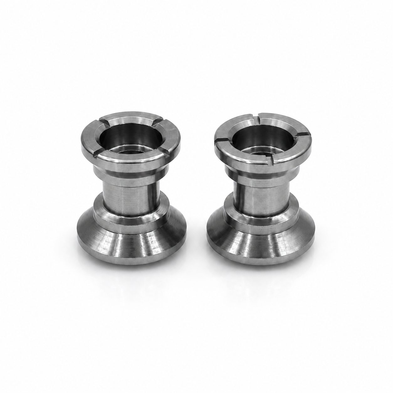 mini4wd_silver_aluminum_spool_pair_web_optimized 9-8mm Double Section Rollers (Pair) - Silver - Image 1
